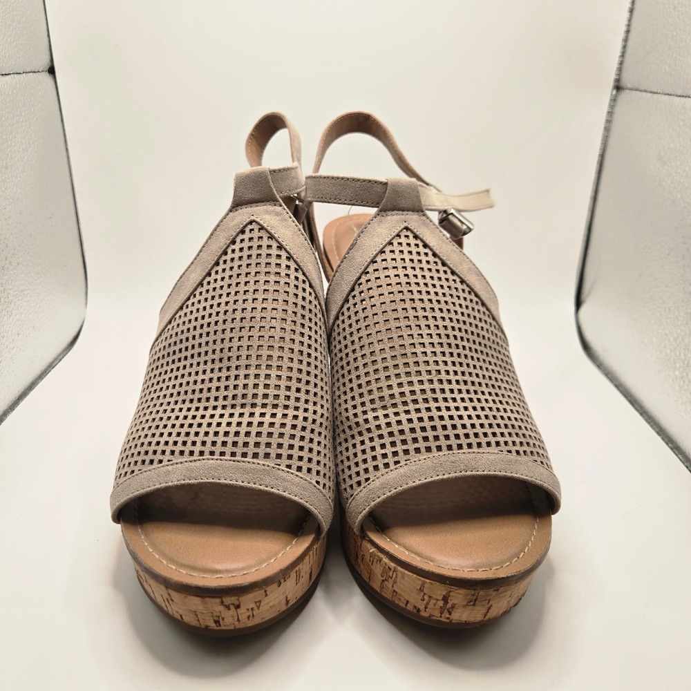 Franco Sarto Wedge heel Women 11M Taupe Good Perforated Cork Heel 5 inch Strappy - Picture 5 of 11